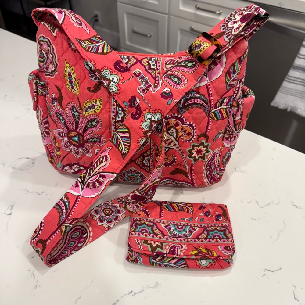 Vera Bradley Call Me Coral (Retired)  Shoulder Bag/ Crossbody and Wallet Set